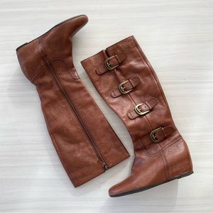 Franco Sarto Brown Leather Buckle Riding Boots